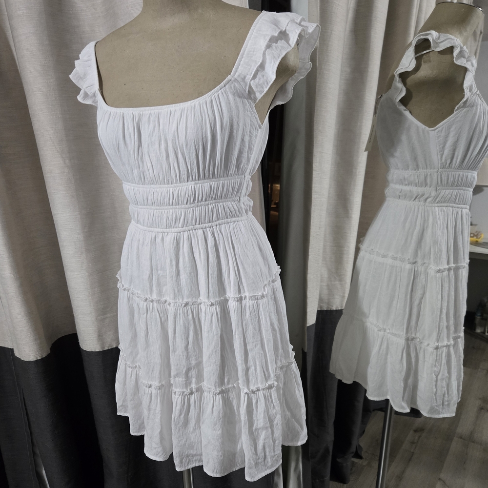 Francesca's Collections White Tiered Ruffle Midi Dress - Picture 4 of 6